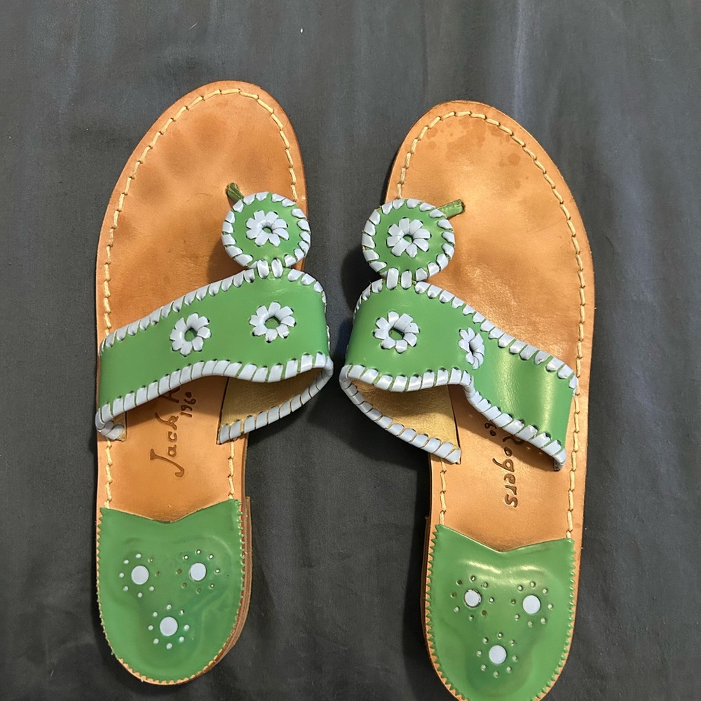 Jack Rogers Green and White Floral Sandals